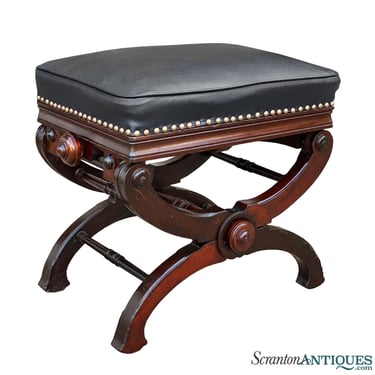 Antique Victorian Carved Mahogany Occasional Bench Ottoman