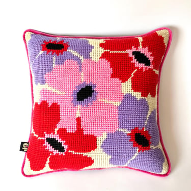 Vintage Needle Point Pillow - Bold Florals 