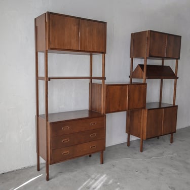 Mid Century Walnut Freestanding Shelving Wall Unit Divider by Noral Olson 