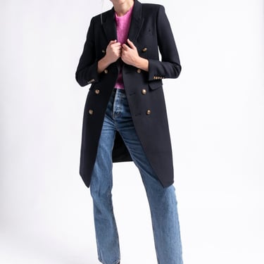 SAINT LAURENT Navy Double Breasted Longline Blazer (Sz. 38)