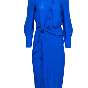 Pfeiffer - Blue Midi Long Sleeve Shirt Dress w/ Tortoiseshell Buttons Sz XS
