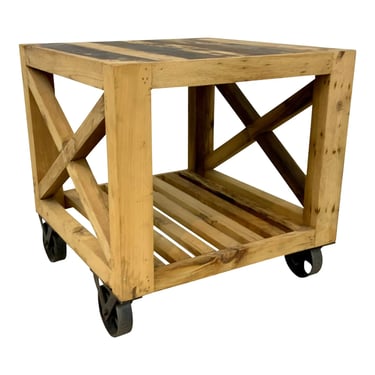 Organic Modern Reclaimed Wood Cart on Wheels