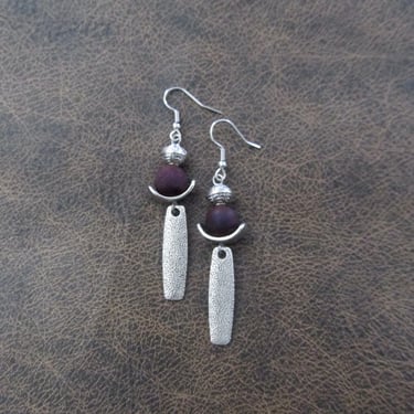 Purple agate earrings, mid century modern earrings, Brutalist bold statement earrings, artisan boho earrings, bohemian gypsy earrings 