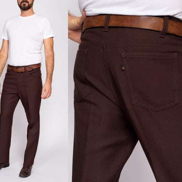 70s Levi's Brown Trousers - 34x32 | Retro Vintage Straight Leg Rockabilly Polyester Pants 