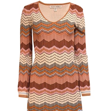 Ronny Kobo - Pink, Tan, & Cream Chevron Knit Mini Dress Sz XS