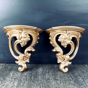 Syroco gold baroque wall shelves #3507 - a pair - 1970s vintage 