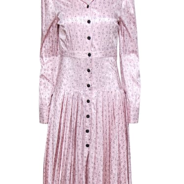 Rachel Antonoff - Pink Waiter Print Long Sleeve Button Front Dress Sz 4