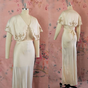1930s Dress / 30s Slip Gown / Candlelight Silk Charmeuse / Minimalist Bridal Slip Gown / Trousseau Nightgown 