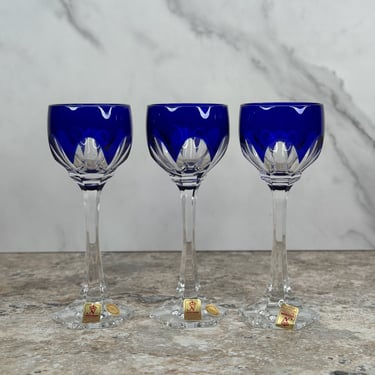 Set of 3 Nachtmann Ravenna Small Cobalt Blue Crystal Wine/Cordial Glasses 