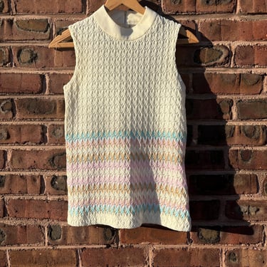 Vintage 60s Pastel Knit Tennis Top Sleeveless Medium Large Mod by TimeBa