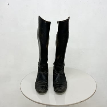 Vintage Horse-Riding Tall Black Wonderfully Worn Leather Boots 