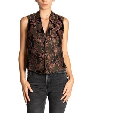 Victorian Pink & Brown Floral Silk Jacquard Mens 1850S Vest 