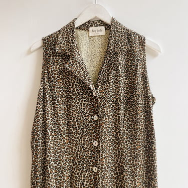 Leopard Raw Silk Button Down Dress