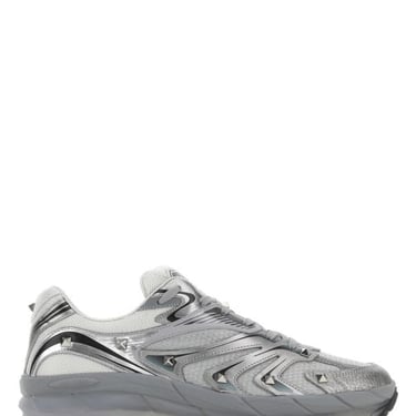 Valentino Garavani Man Grey Leather And Fabric Low-Top Ms-2960 Sneakers