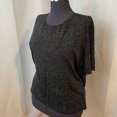 Vintage Space Sparkle Tee Black with Rainbow Glitter Stretch Top 90s PLUS 
