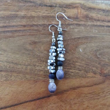 Purple agate and nugget industrial earrings 