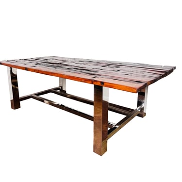 #1092 Raw Wood & Chrome Dining Table