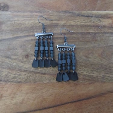 Gray frosted glass and gunmetal chandelier earrings 