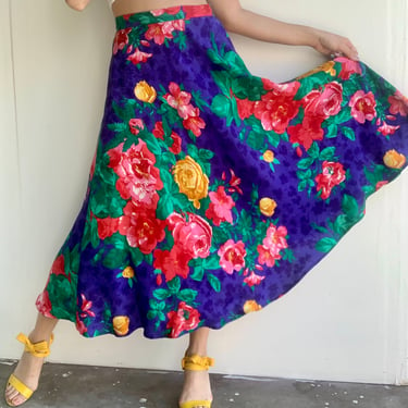 Ralph Lauren Vintage Silk Floral Roses Skirt 