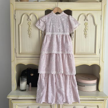 Lovely VTG ‘70s Montgomery Ward pale pink floral maxi dress | flower girl dress, Easter dress, girls @ 5 6 