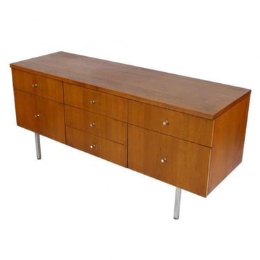 Walnut and Chrome 7 Drawer Credenza
