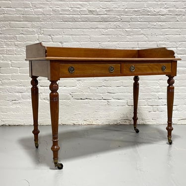 Antique Mahogany Writing Table / Server Turned Legs Wheels, c. 1890 