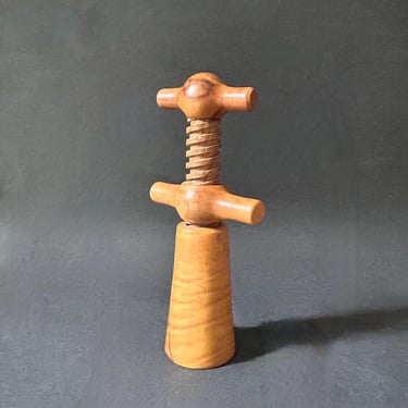 Vintage French Wooden Double Action Corkscrew Wine Opener; Wooden French Double Action Corkscrew 