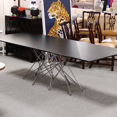 Bonaldo OCTA Dining Table with Black Satin Glass Top on Chrome Web Pedestal