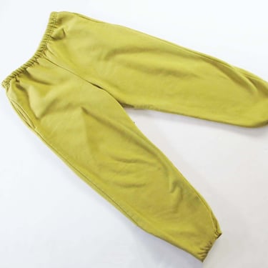 Vintage 90s Chartreuse Green Yellow Sweatpants M - 1990s Thick Cotton Drawstring Gender Neutral Lounge Pants 