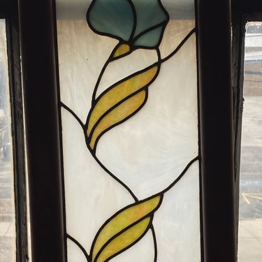 Blue Grey and Green Stained Glass w Flower