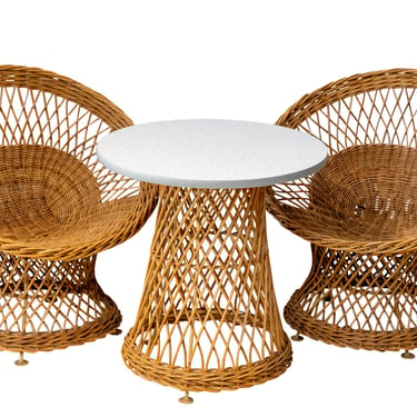 Pair of Wicker Chairs with Side Table