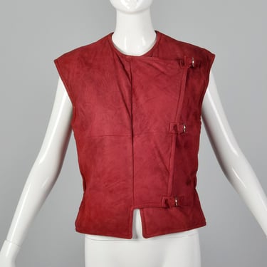 Medium 1980s Red Suede Vest Vintage Asymmetrical Vest Italian Leather 80s Vest Red Leather Claudio La Viola 