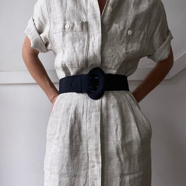 vintage sand linen day dress with pockets size medium 