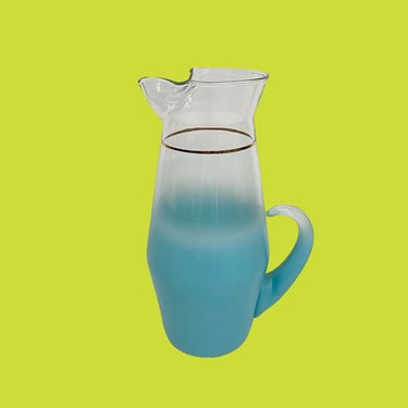 Vintage Blendo Pitcher Retro 1950s Mid Century Modern + Turquoise Ombre + Gold Band + West Virginia Glass Company + Bar + Kitchen + Serving 