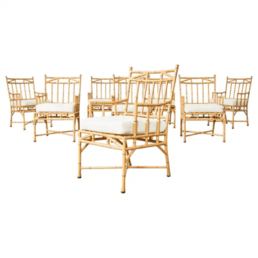 Set of Eight Michael Taylor Style Faux Bamboo Garden Dining Chairs