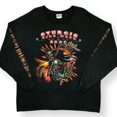 Vintage 2005 Sturgis Bike Week Double Sided Motorcycle Skull & Flames Long Sleeve Graphic T-shirt Size XXL 