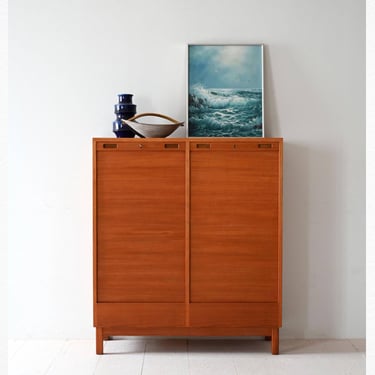 Vintage Scandinavian Teak Tambour Door Cabinet, 1950s-60s 
