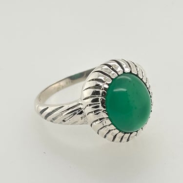 Artisan Bright Green Chrysoprase & Sterling Silver Ring Modernist Sz 10.5 