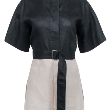 Matthew Bruch - Black & Beige Linen Belted Dress Sz 2