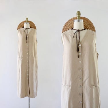 sand linen button dress - m 