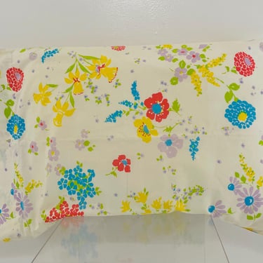 Vintage 1970s Retro Flowers Bedding Queen Pillowcase Dan River Dantrel Yellow Red Blue 