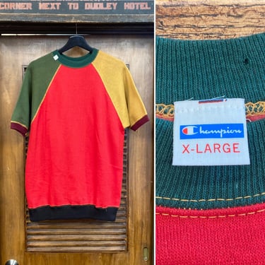 Vintage 1960’s -Deadstock- “Champion” Color Block Pop Art Sweatshirt, 60’s Short Sleeve Sweatshirt, Vintage Clothing 