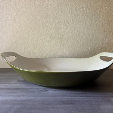 Vintage Mid Century Modern large green cast iron enameled skillet pan, Vintage Copco Michael Lax Paella Pan Made by Michael Lax, Enamelware 