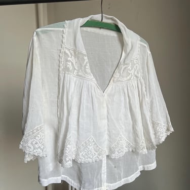 Antique Edwardian white blowy blouse with swan lace accents 