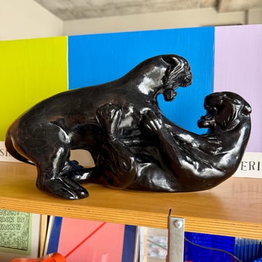 Mid Century Black Ceramic Jaguar Panther Sculpture - 1960 | Milk