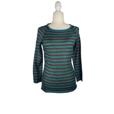 Hoss Intropia Mohair Blend Striped Sweater Lightweight Brown & Aqua BNWT LARGE 