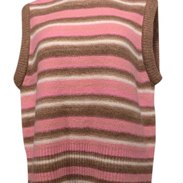 Whistles - Tan, Pink, & White Stripe Knit Sweater Vest Sz M