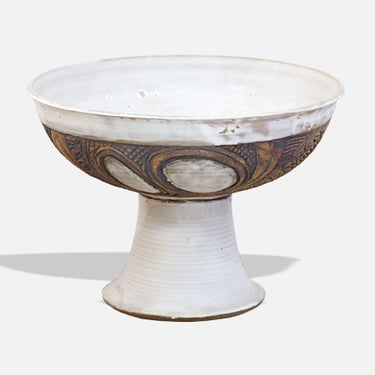 Mid-Century Modern Signed Large Ceramic Footed Bowl Vase