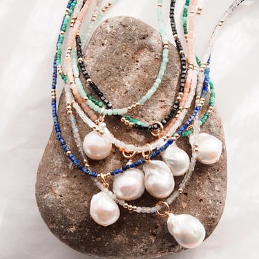 Flameball Baroque Pearl and Gemstone Necklace - Keahi 