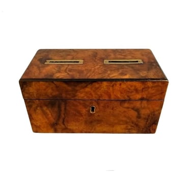 Antique Burled Walnut Voting Box - Still Bank Table Box 